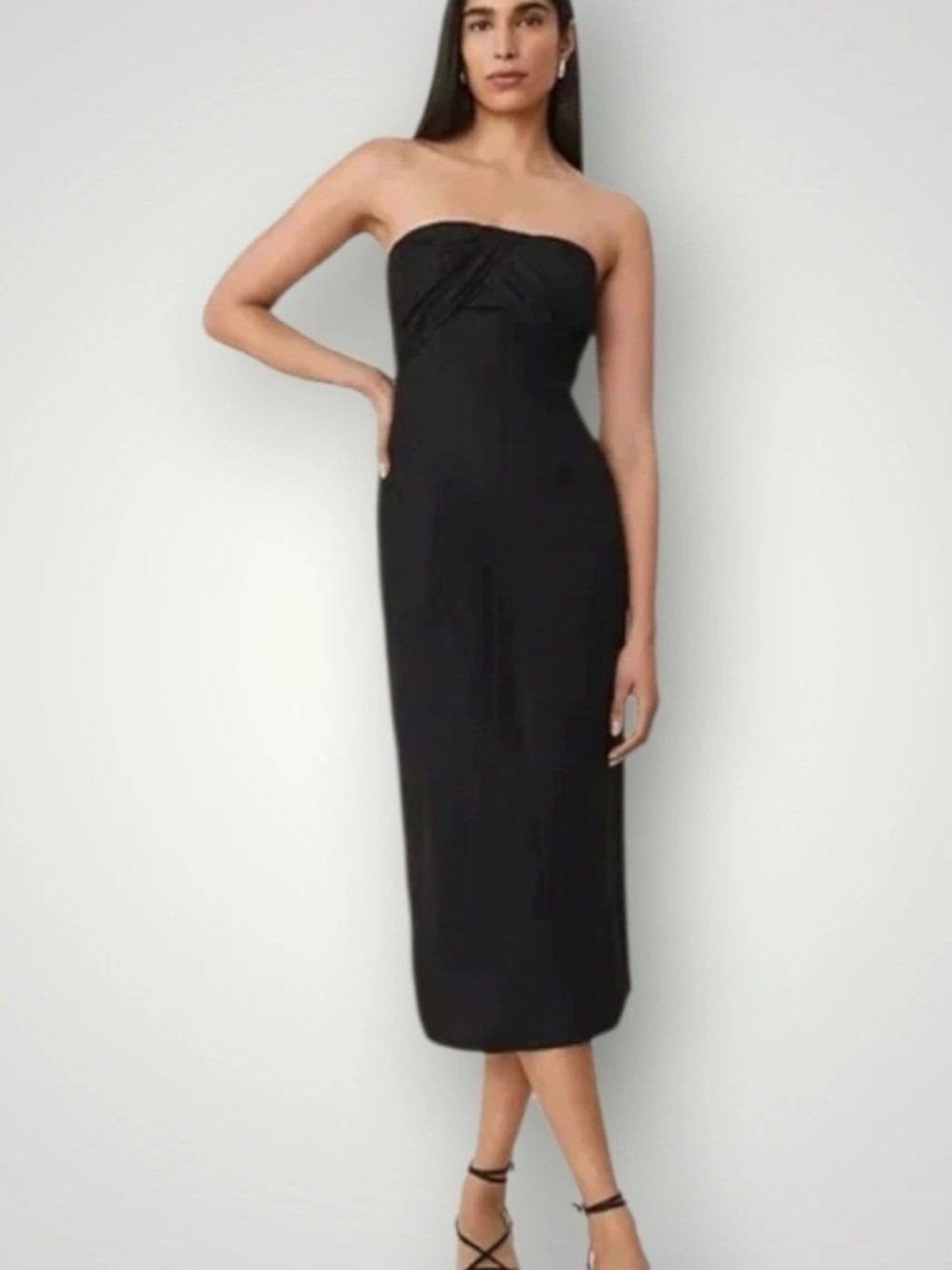 Ann Taylor Black Linen Strapless Midi Dress – NWT